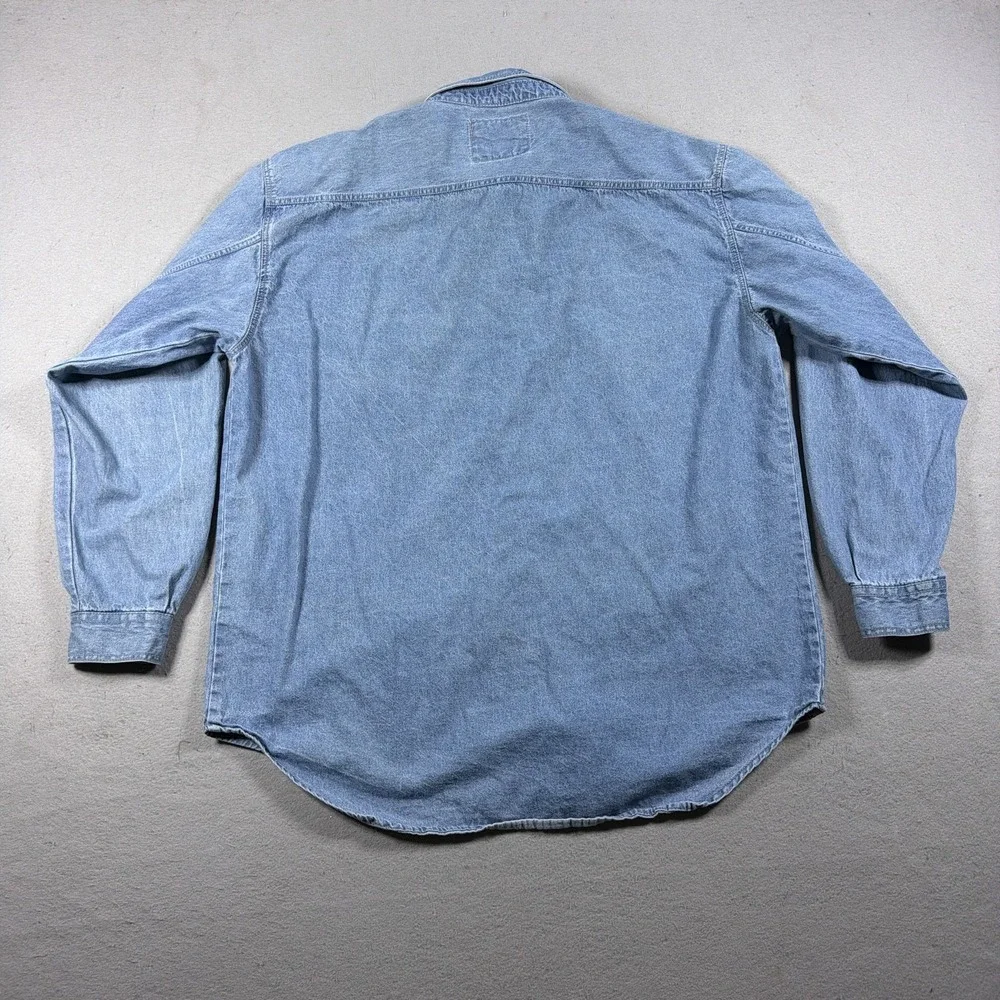 Vintage Levis Denim Shirt Mens LT Blue Long Sleeve Button Up Tall Workwear